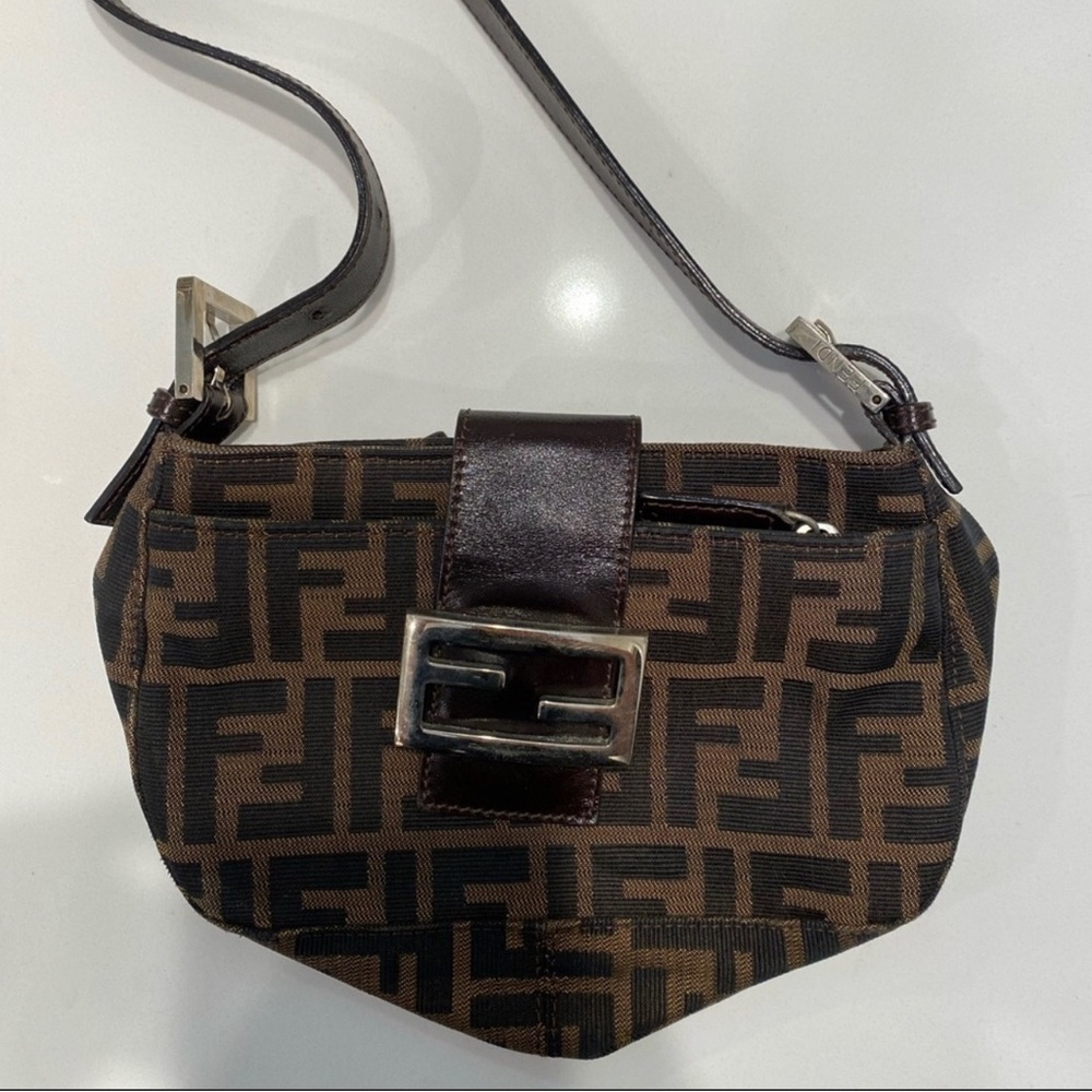 Stunning well loved Fendi mini Zucca print canvas shoulder bag.